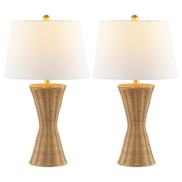 Laura 27" Coastal Designer Iron/Rattan Wicker LED Table Lamp - JONATHAN Y